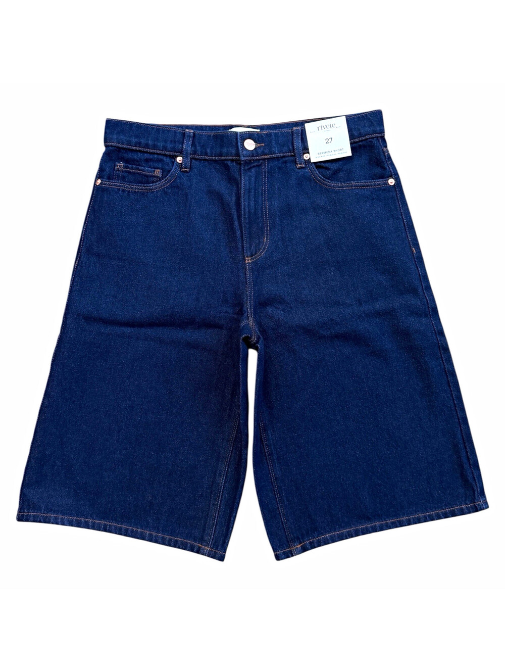 LOFT Rivete High Rise Denim Bermuda Shorts Dark Rinse Sz 27/4 NWT 100% Cotton